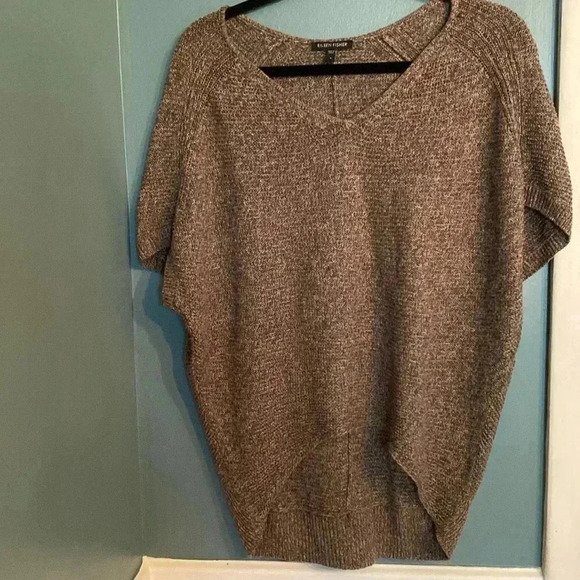 Eileen Fisher 100% linen brown knit high low short sleeve top size small - Picture 1 of 8
